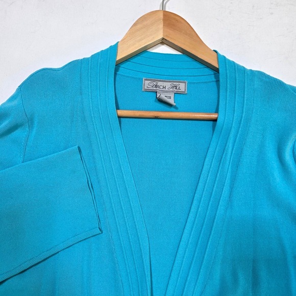 Arch Hill Sweaters - Arch Hill Cardigan Women M Teal Blue Ribbed Knit Open Front Sweater 9449